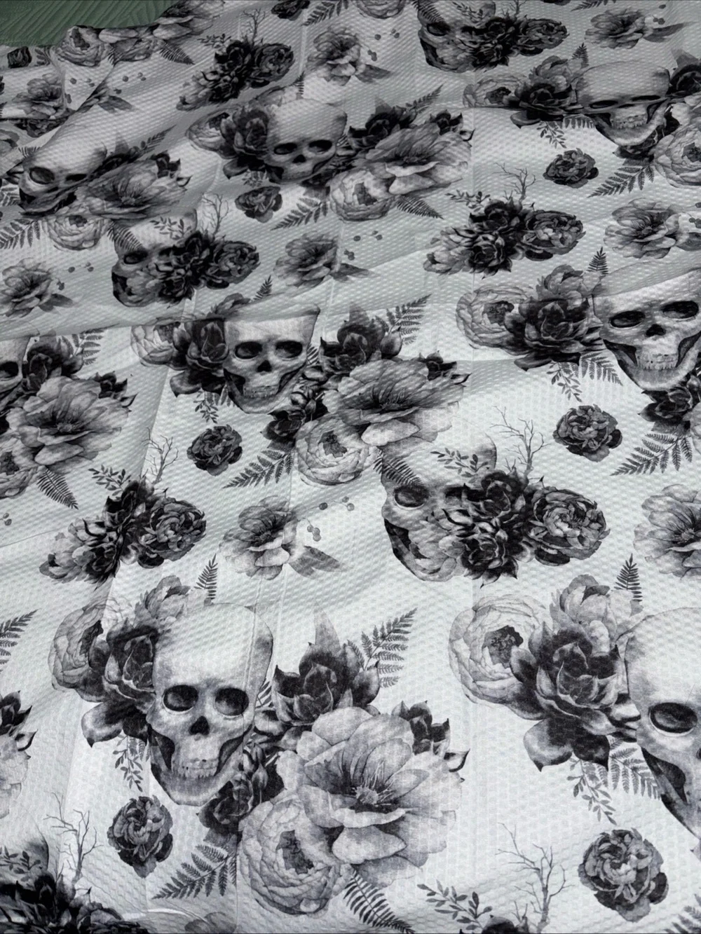 Gothic Skull & Rose Shower Curtain Halloween Black & White Fabric 70x70 Inch